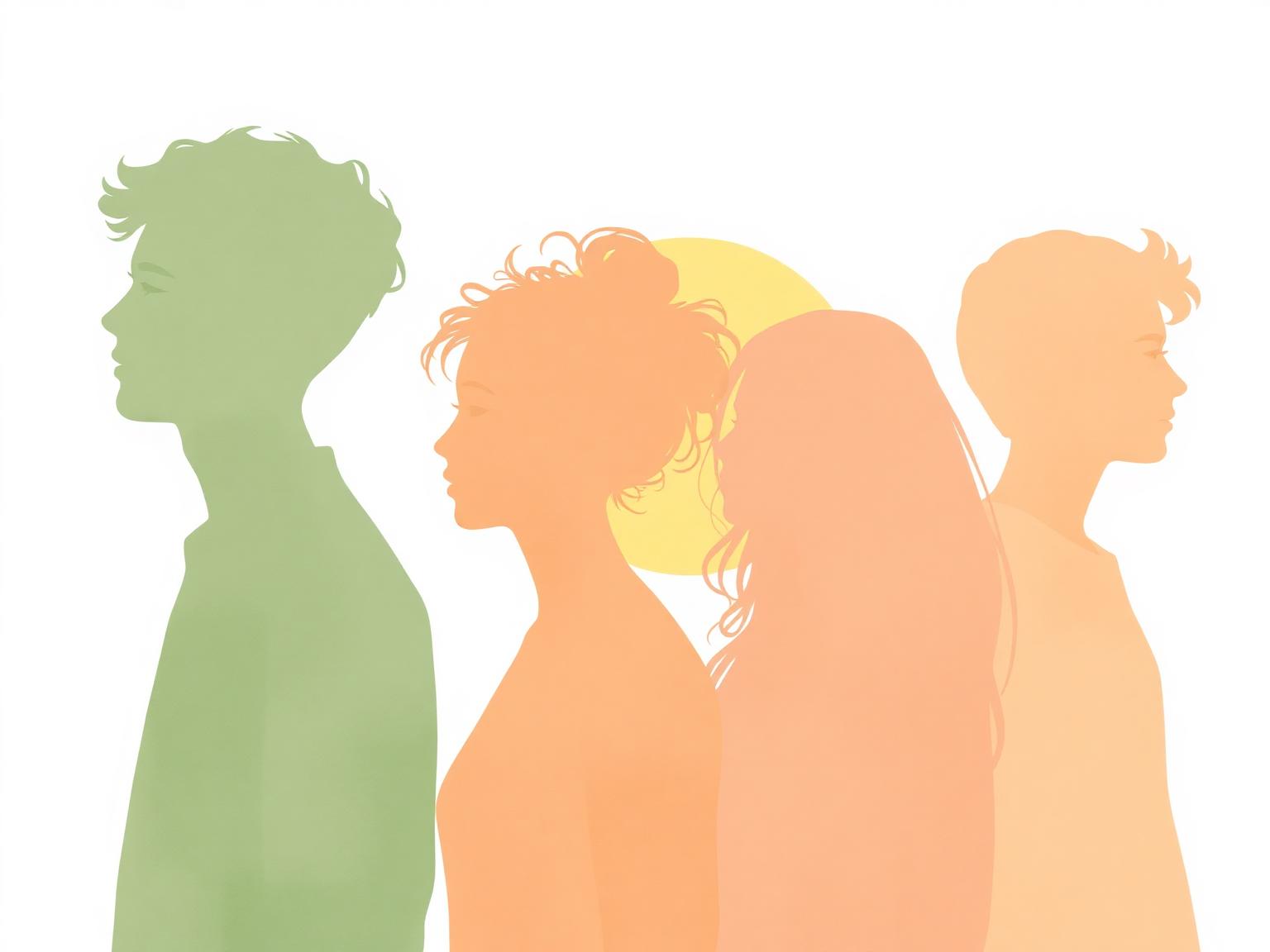 Soft silhouettes of diverse young people standing together
